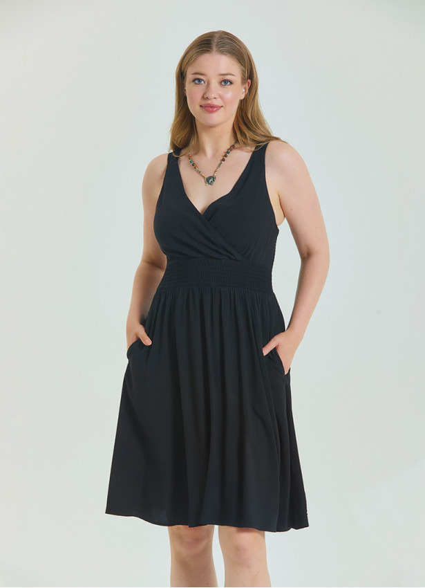 V Neck Robe Black Plus Size Dress 4587